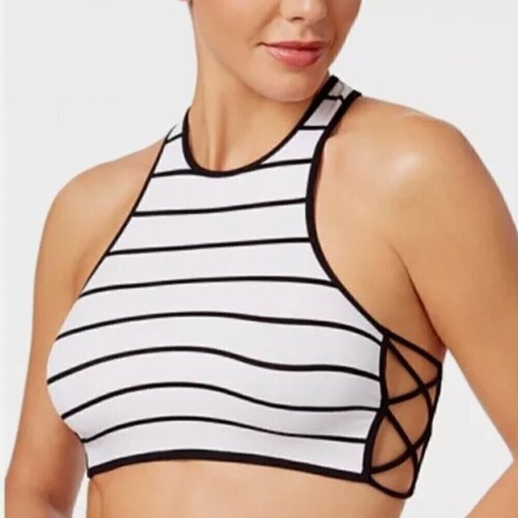 Free People Tops - Free People NWOT Black and White Striped Side Cross Cropped Brami Tank Top  M/L